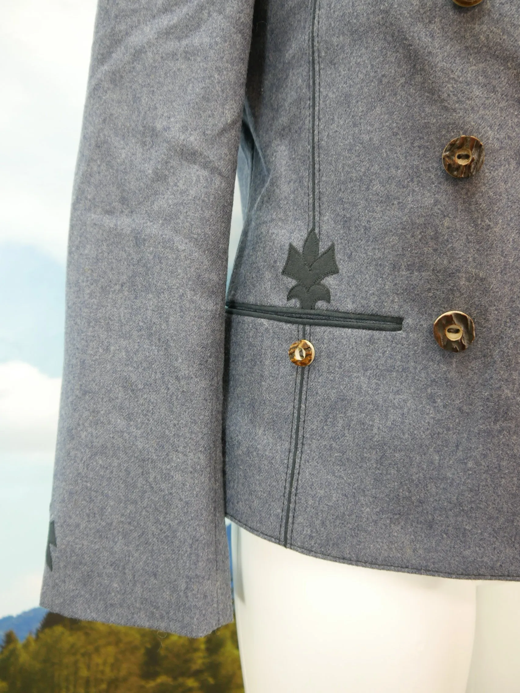 Alpen Tracht blau Janker mit Hirschhornknöpfe tolle Trachtenjacke Jacke Gr.24/48