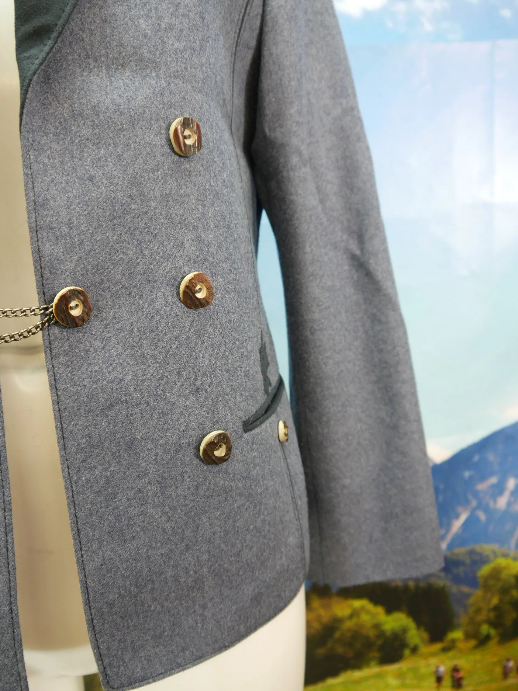 Alpen Tracht blau Janker mit Hirschhornknöpfe tolle Trachtenjacke Jacke Gr.24/48