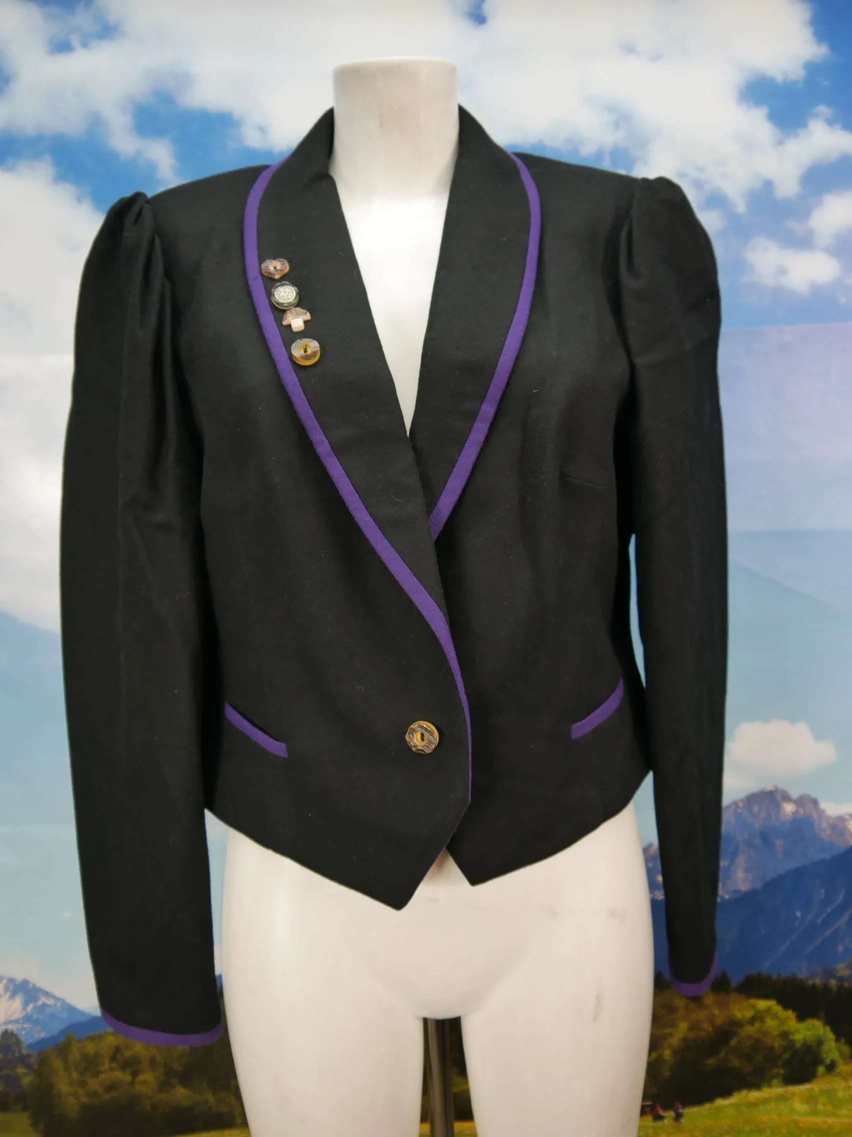 Alphorn Loden Janker mit Besatz in schwarz tailliert Trachtenjacke Jacke Gr.44