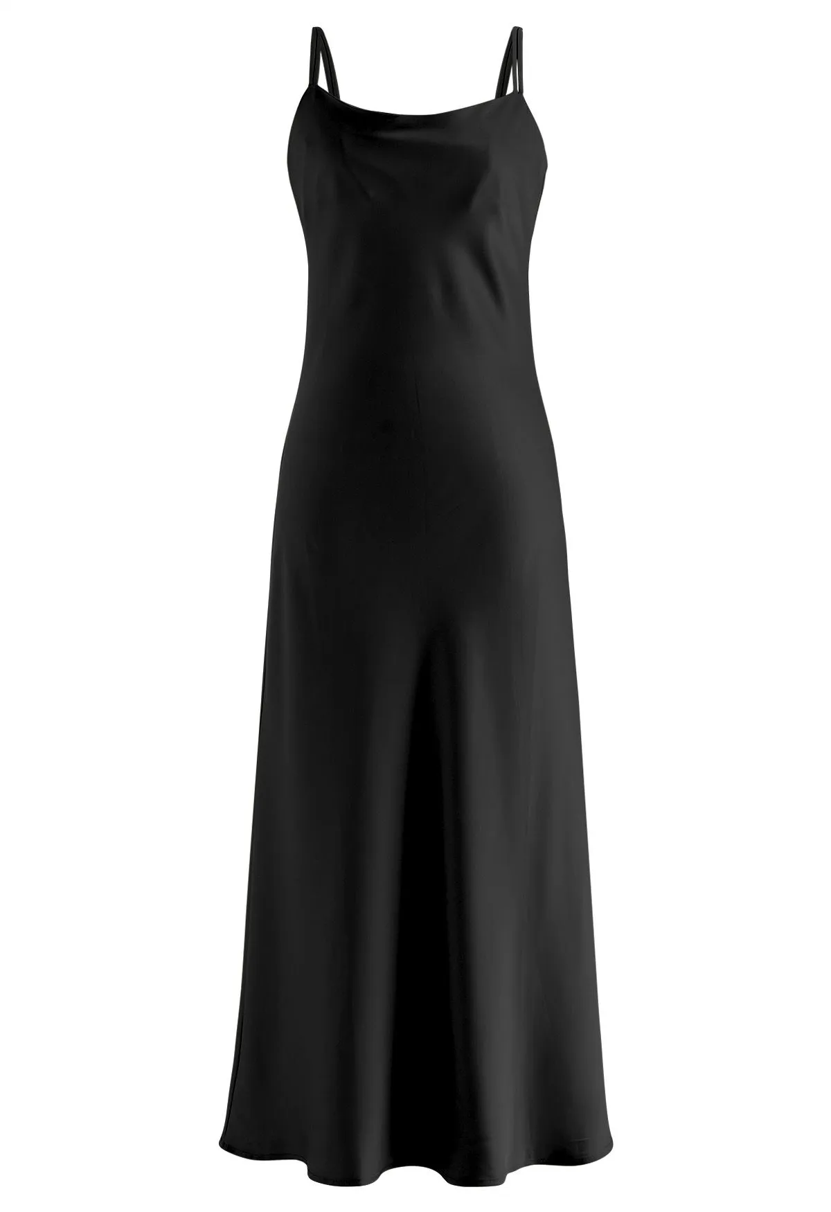 Cami-Kleid aus Satin mit doppelten Trägern in Schwarz