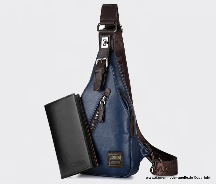 Crossbody PU Leder Herren Tasche Diebstahlsicher in Blau