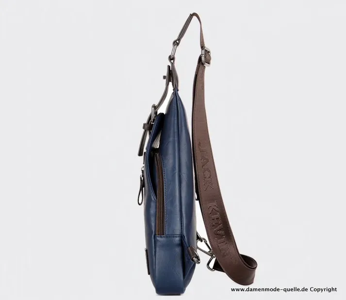 Crossbody PU Leder Herren Tasche Diebstahlsicher in Blau