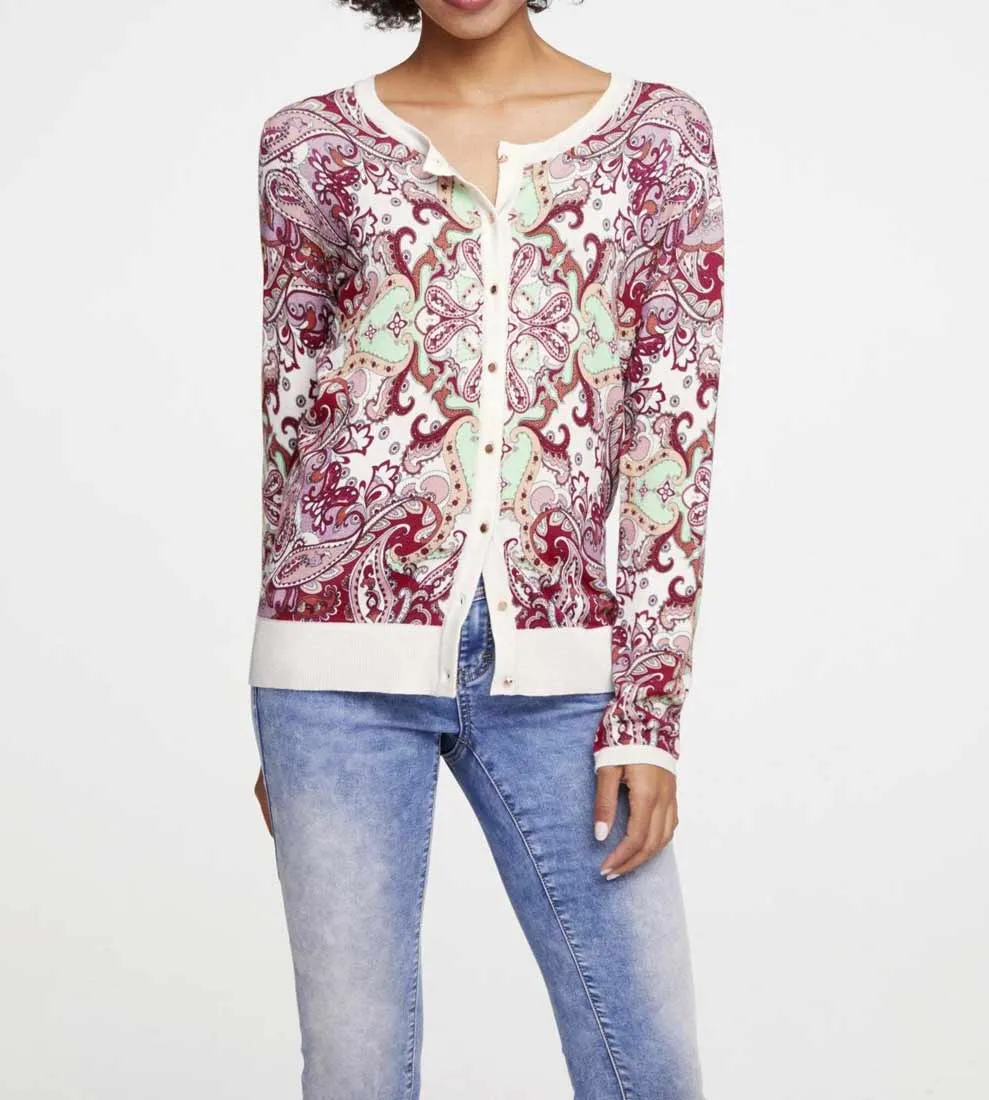 Damen Strickjacke von Linea Tesini bunt  mit weiß mandala Muster Gr 40