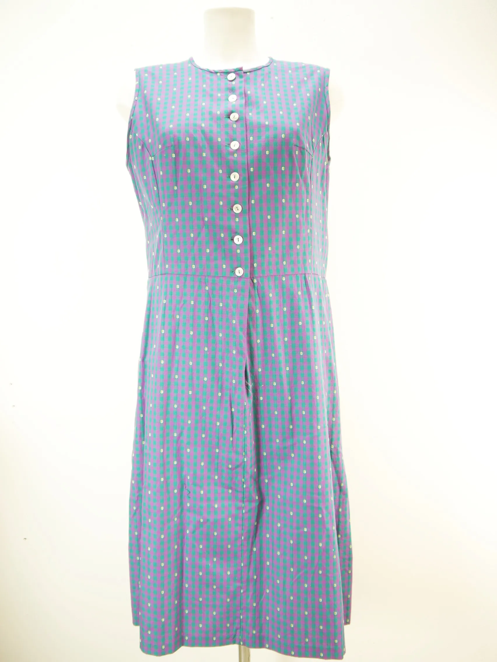 Handarbeit lila grün kariert mit Motiv klasse Landhaus Kleid Trachtenkleid Gr.46