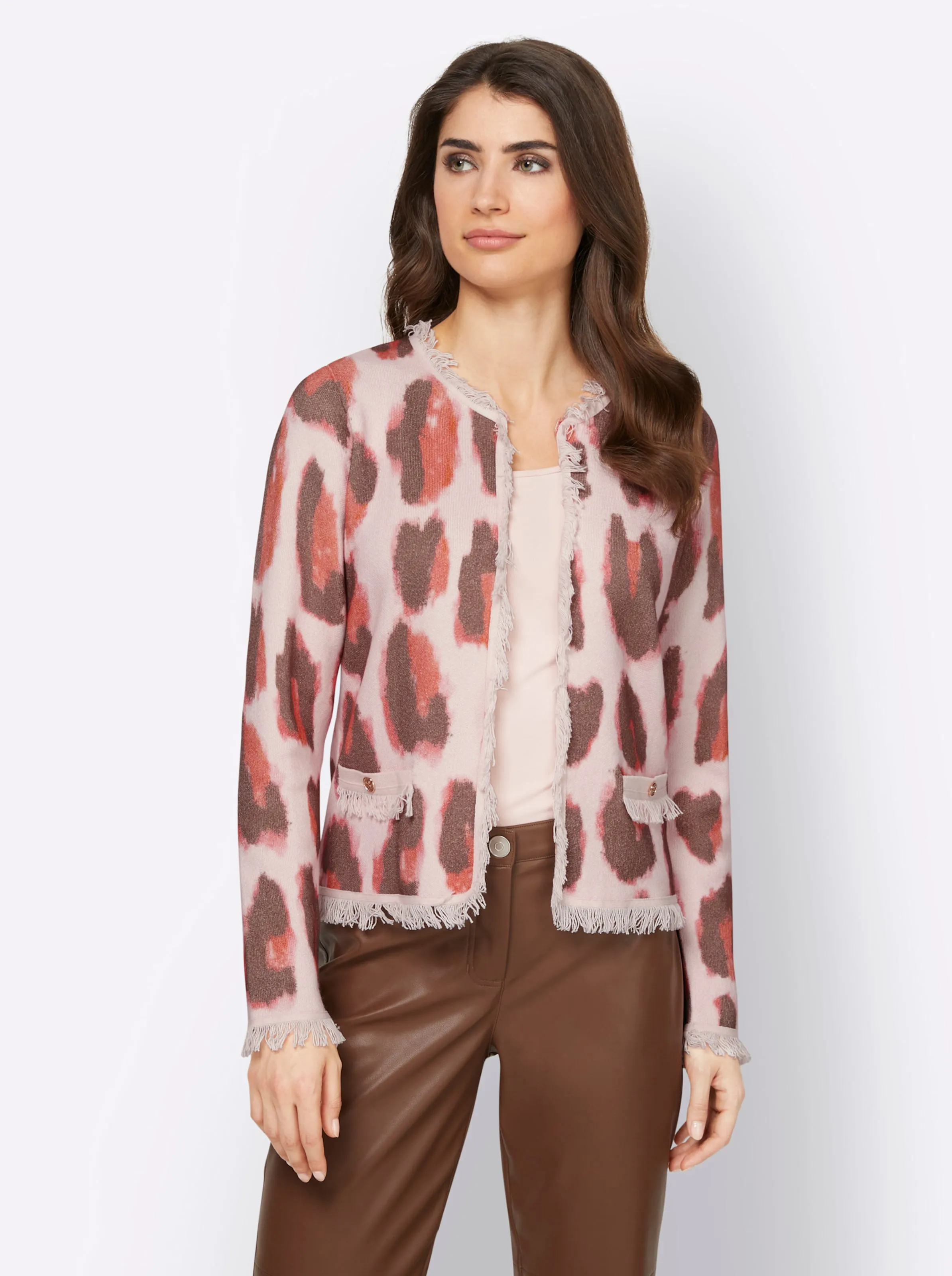 heine Strickjacke in rosé-schoko-bedruckt