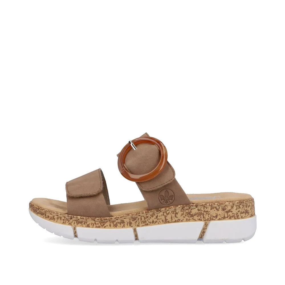 Rieker Damen Pantoletten Keilabsatz sandbeige S13  V2392-62