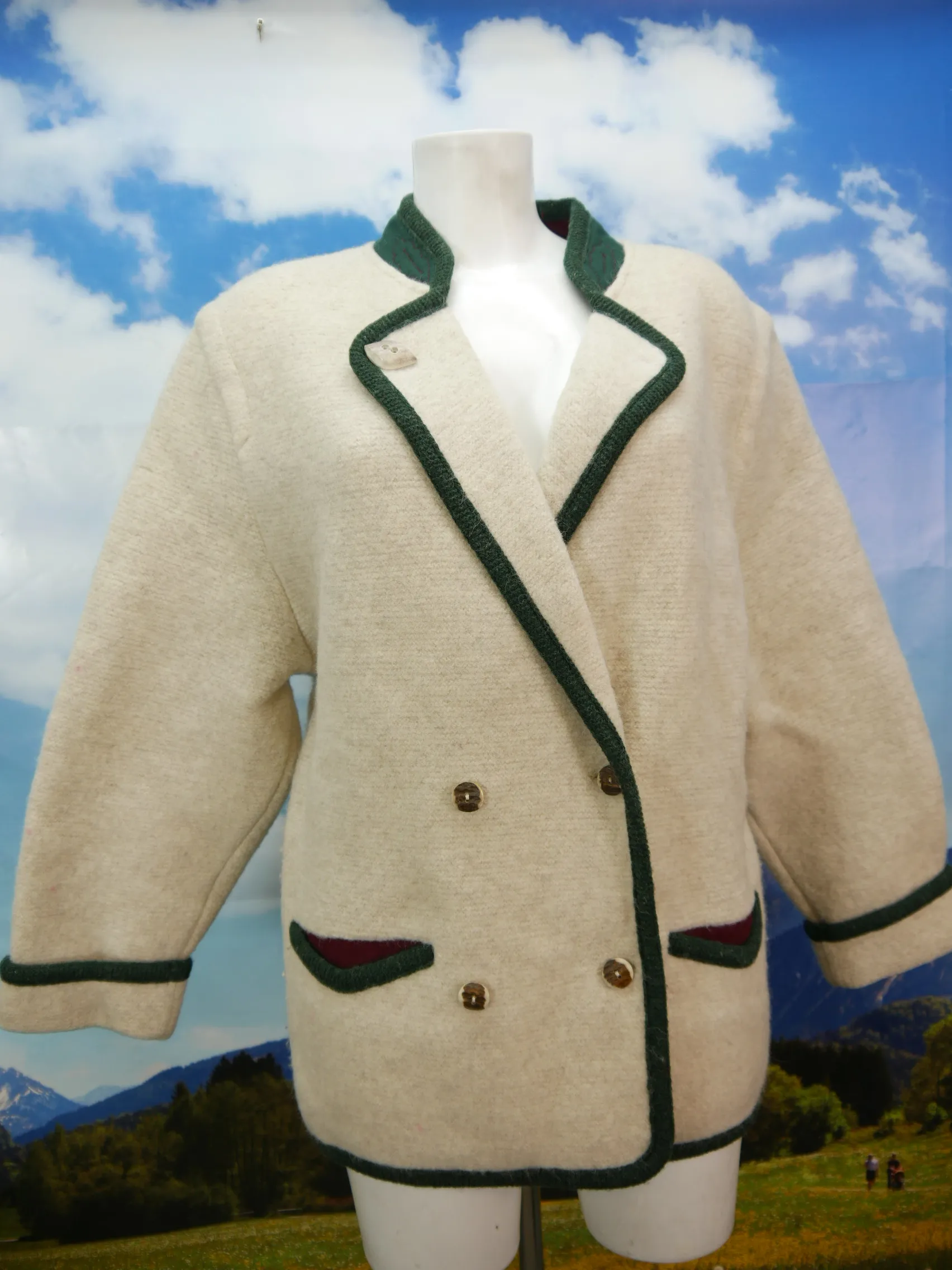 Sigi Scheiber neuwertig creme mit Hirschhornknöpfen Trachtenjacke Jacke Gr.38