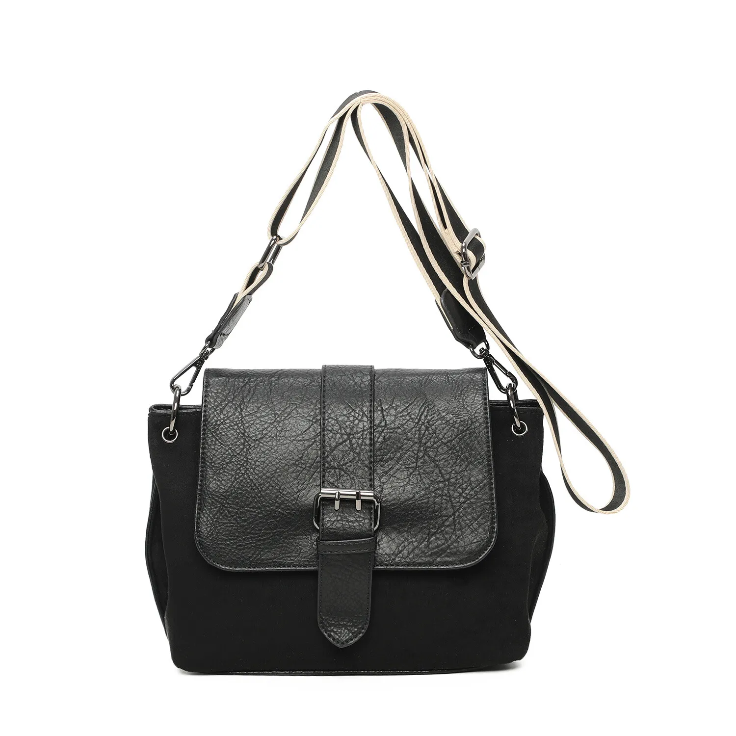 Tasche aus zwei Materialien, gemusterter Schultergurt
